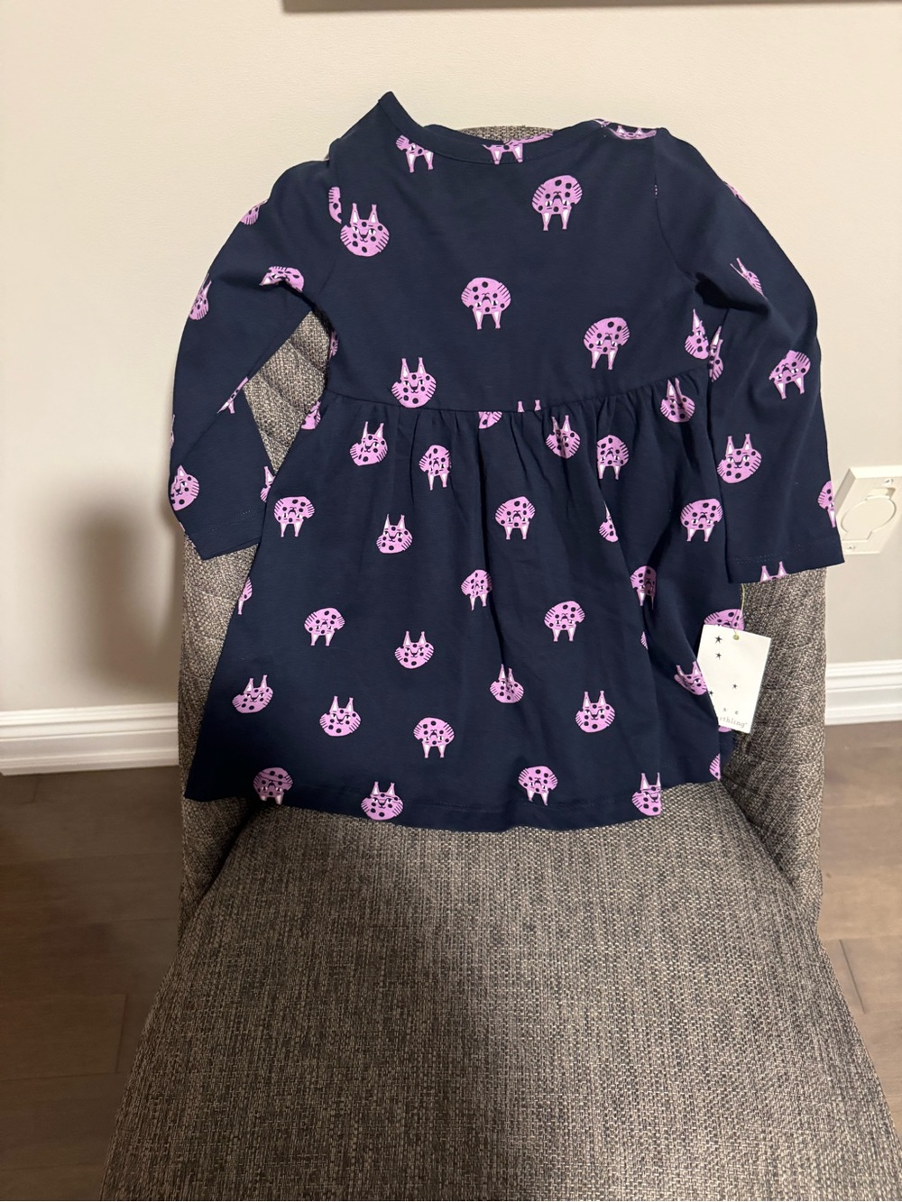 Navy Dress with Pink Cat Accent